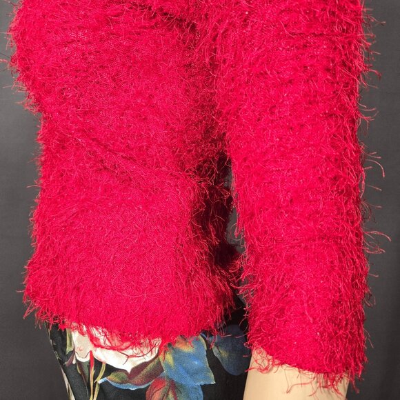 Vintage 90s Red  Shaggy Eyelash Sweater Size S Goth Grunge Punk - Picture 8 of 10